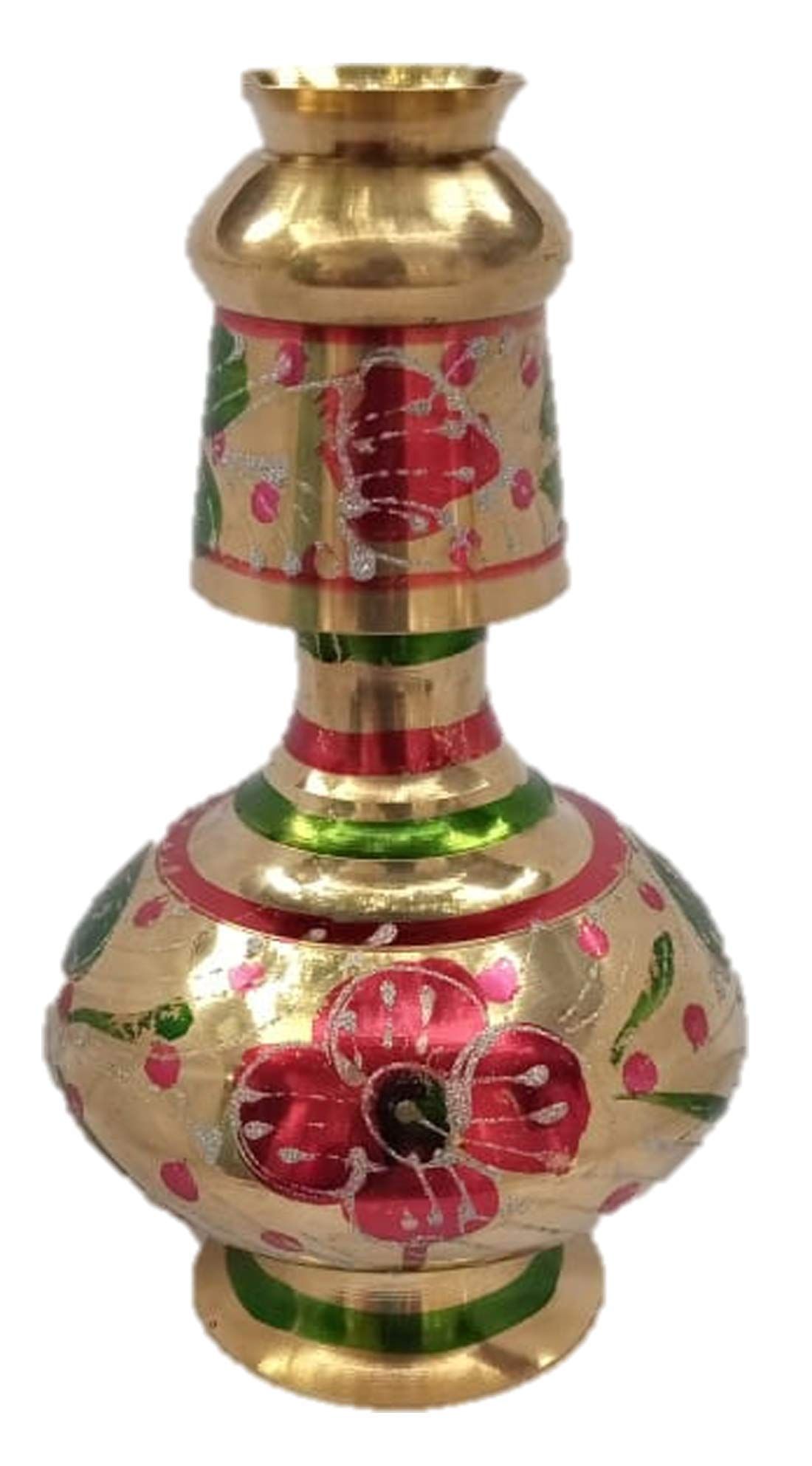 Mii Art Antique Mughal Design Brass Surahi and Glass for Home Deacoration Pital ki Surahi with Glass(Golden)(Material-Brass)(Size-15 cm 250 ml) Pack of 1 Set.