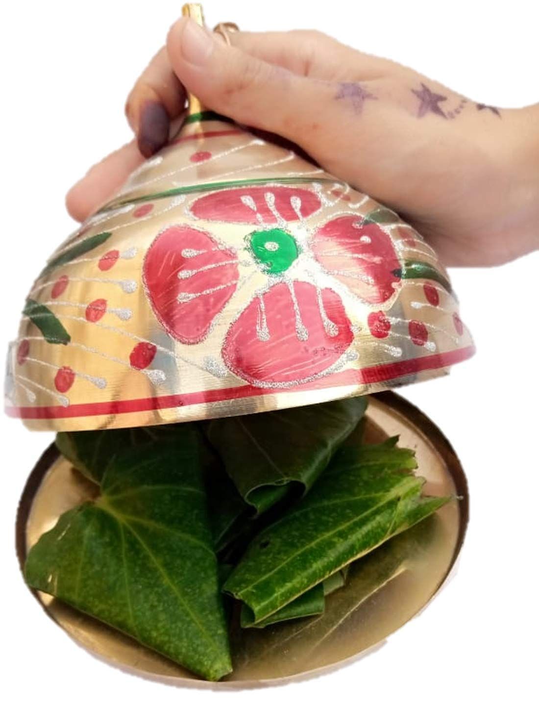 Mii Art Antique Mughal Design Brass Paan Serving Tray/khasdaan(Size-15 cm) Pack of 1 pcs.