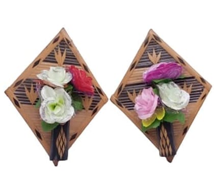 Mii Art Bamboo Wall Mounted Hanging Flower vase with Flower for Interior Decoration,Flower Pot,Decorative showpiece for Office Home Decoration,Business Gifts (Material-Bamboo)(size-12 inch,