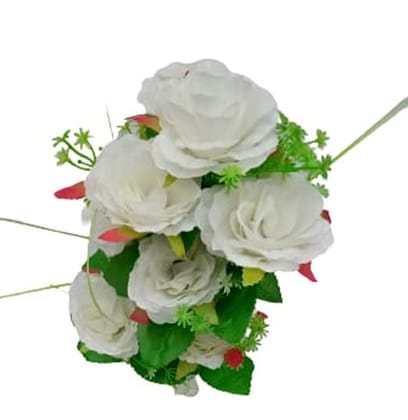 Mii Art Artificial Flower with Pot,Multi Rose and Green Leaf with White Pot for Home Decor showpiece for Office buisness Gift(Color-White)(Material-Plastic)(size-14 inch,Large) Pack of 1pcs.