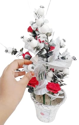 Mii Art artificial flower with pot white cherry and rose flower vase for home decoration( Color-white and red)(Material-plastic)(size-13 inch,large) Pack of 1 Set. Mii Art artificial flower with pot white cherry and rose flower vase for home decoration( Color-white and red)(Material-plastic)(size-13 inch,large) Pack of 1 Set.