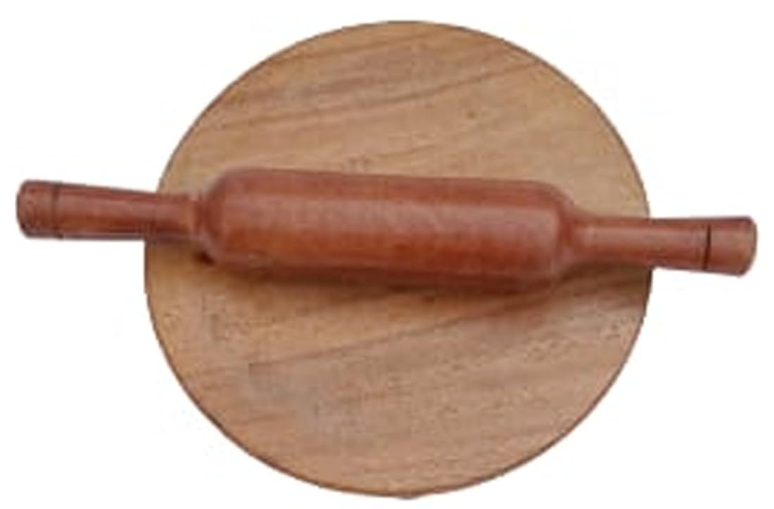 Mii Art wooden chakla belan chapati maker rolling pin and board(size-polpat-22cm,belan-33cm,)pack of 1 set.