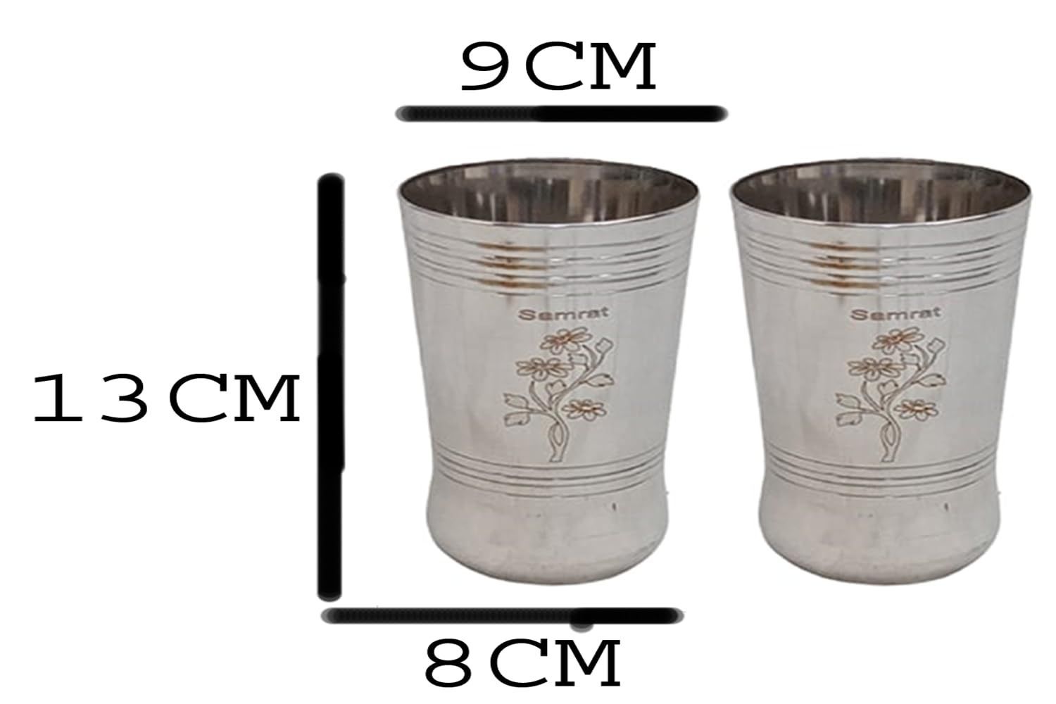 Mii Art Stainles Steel Water and Juice Glasses pack of 2pcs 350ml, Medium Size Tumbler Oval Glasses for Drinking Juice, Water, Sharbat and Cocktails, Glass Water Glass