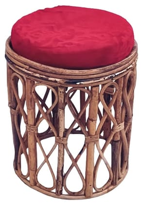 Mii Art Bamboo Cane Antique Handicraft Backless round Stool Chair/Side Table with Cushion for Adult,Home Office Living Room,Balcony,Garden Furniture(Material-Bamboo)(size-L-31,W-31,H-39 cm) Pack of 1 pcs