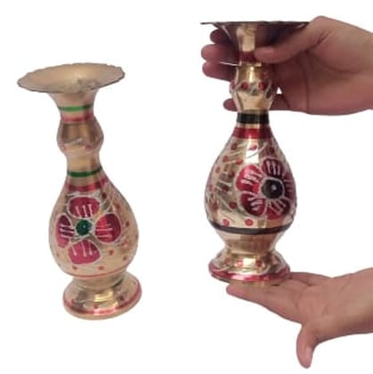 Mii Art Antique mughal Design Brass Item,pital ka fooldan,Brass Flower Pot,Flower vase for Drawing Room and Bed Room(Color-Golden)(Material-Brass)(size-22cm Large) Pack of 2pcs