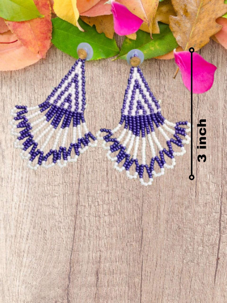 Purple and White Beaded Fringe Earrings