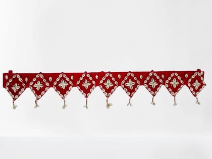  Red and White Beaded Curtain Door Valance with Diamond Pattern