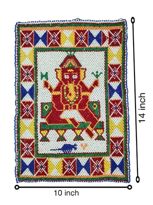 "Colorful Beaded Wall Hanging of Hindu God Ganesha - 10\" x 14\""