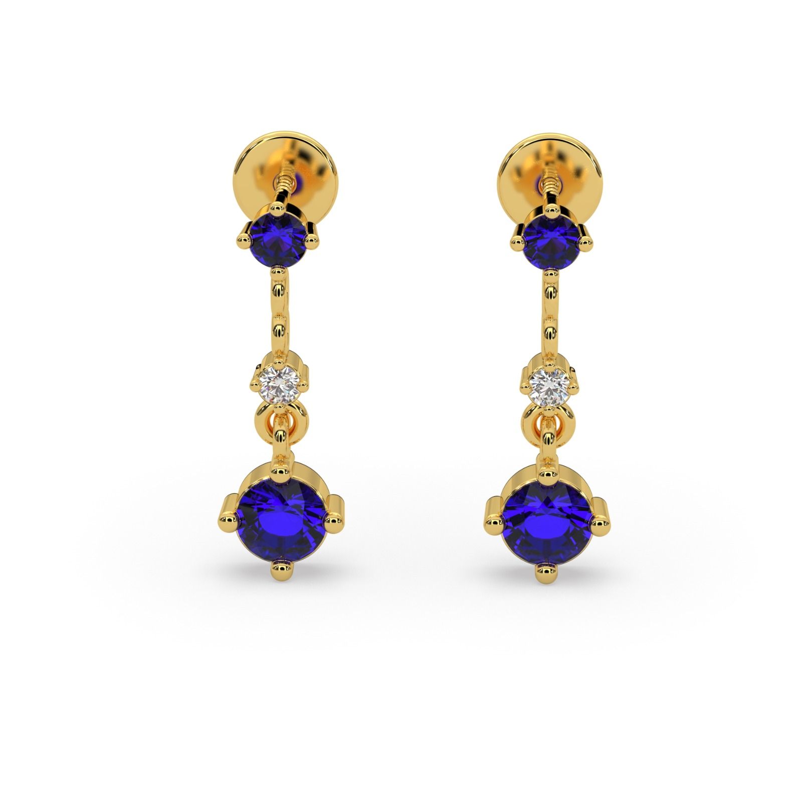 92.5 silver yellow gold plated Earrings with Blue Sapphire