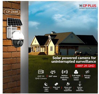 CP_Plus 4MP 2K QHD 4G Outdoor PT Solar Camera | Built-in Battery Support | Two Way Talk | PIR Motion Detection Alerts | Full Color Night Vision | SD Card (Up to 256 GB) CP-Z44R CP_Plus 4MP 2K QHD 4G Outdoor PT Solar Camera | Built-in Battery Support | Two Way Talk | PIR Motion Detection Alerts | Full Color Night Vision | SD Card (Up to 256 GB) CP-Z44R