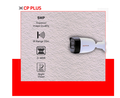 CP PLUS 5MP IR Outdoor Bullet Camera | 3.6MM Lens Up to 20M IR Distance | Max. 25fps@5MP (16:9 Video Output), White - CP-USC-TC51PL2-V3 CP PLUS 5MP IR Outdoor Bullet Camera | 3.6MM Lens Up to 20M IR Distance | Max. 25fps@5MP (16:9 Video Output), White - CP-USC-TC51PL2-V3