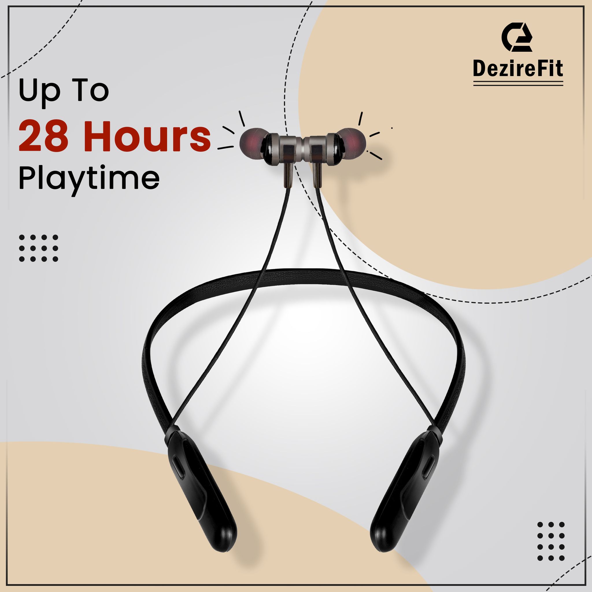 DezireFit In Ear Bluetooth Neckband, Deep Bass, Built-in Mic, Upto 28 Hrs Playtime Bluetooth (Black, In the Ear)