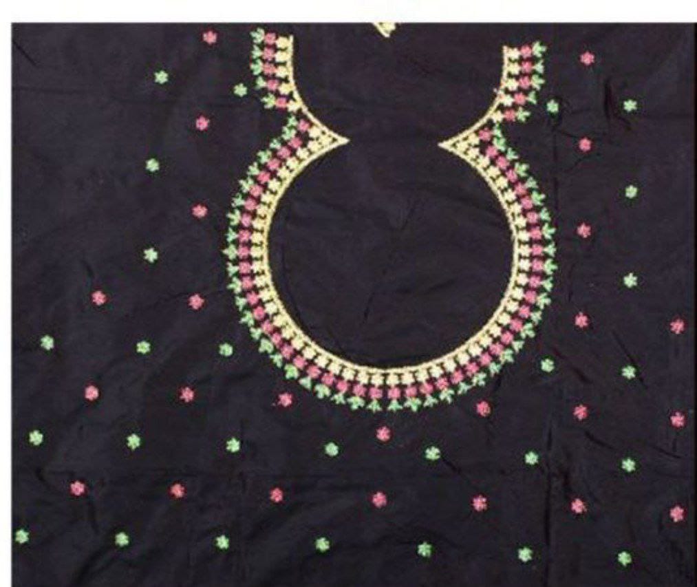 Black Embroidered Blouse Neck Design Un Stiched Blouse - 1 Meter