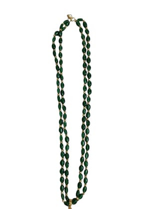 Green Glass Bead Necklace with Gold Accents Green Glass Bead Necklace with Gold Accents