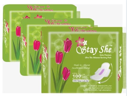 Stay She Extra Premium Ultra Thin Advance Sanitary Pads with Odour Lock Gel (Pack of 3) Stay She Extra Premium Ultra Thin Advance Sanitary Pads with Odour Lock Gel (Pack of 3)