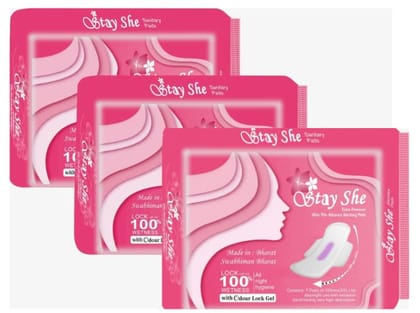 Stay She Sanitary Pads, Extra Absorbency with Odour Lock Gel, (Pack of 3) Stay She Sanitary Pads, Extra Absorbency with Odour Lock Gel, (Pack of 3)