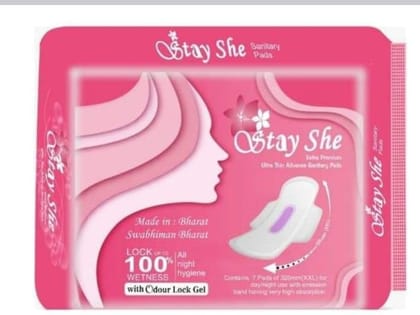 Stay She Ultra Thin Advance Sanitary Pads with Anion Emission Band - 7 Pads of XXL 320mm with 100% Organic Cotton Top Sheet (Biodegradable) - Pack of 2 Stay She Ultra Thin Advance Sanitary Pads with Anion Emission Band - 7 Pads of XXL 320mm with 100% Organic Cotton Top Sheet (Biodegradable) - Pack of 2
