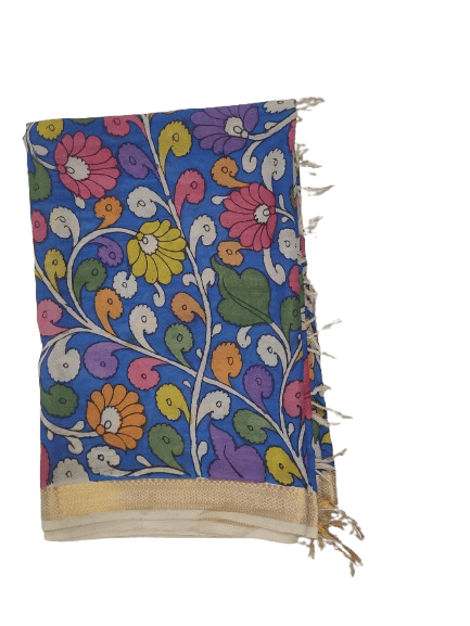 Pure Cotton Duppata With Kalamkari  Floral Paintings