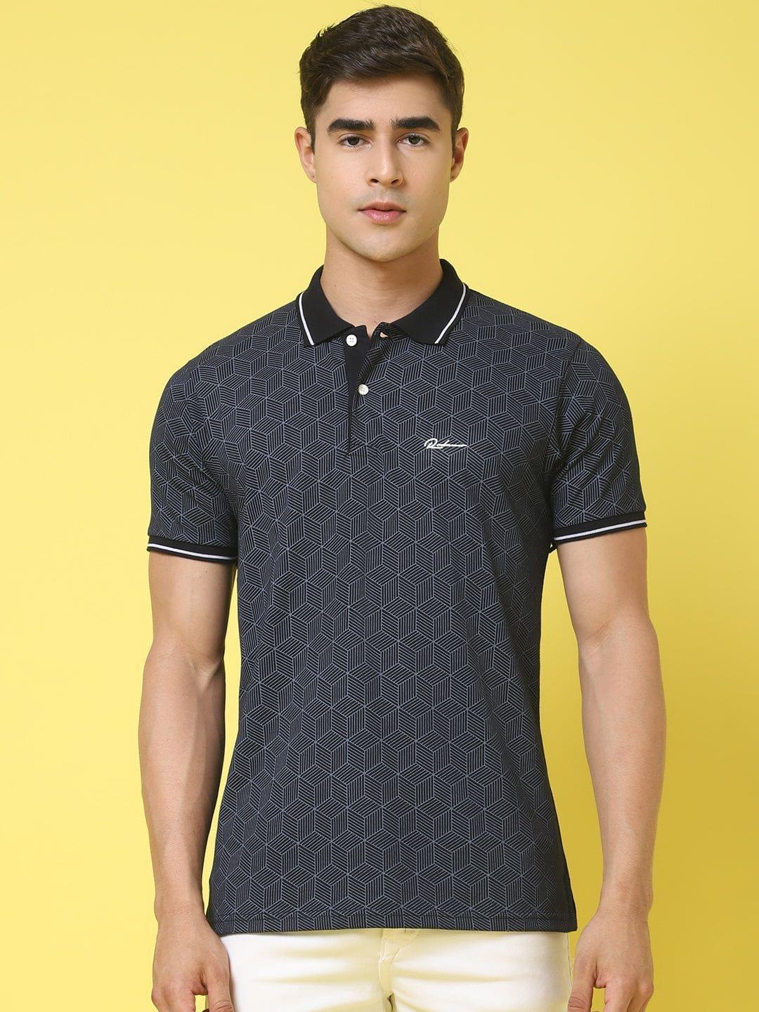 Rodamo Geometric Printed Polo Collar Slim Fit T-shirt