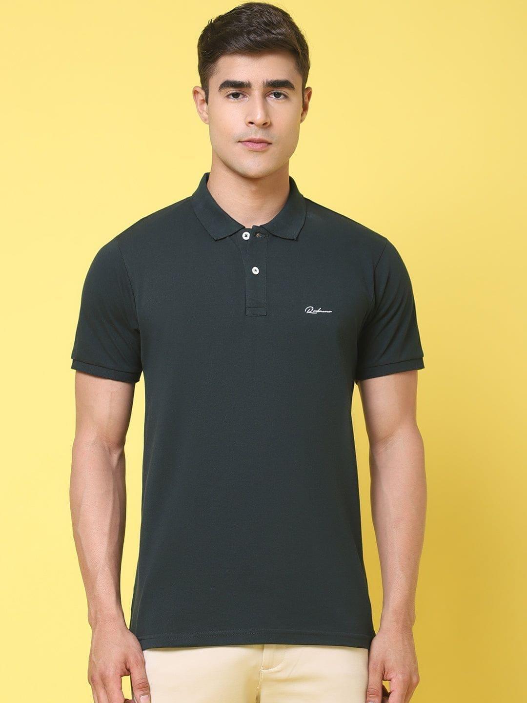 Rodamo Polo Collar Green Slim Fit Cotton T-Shirt