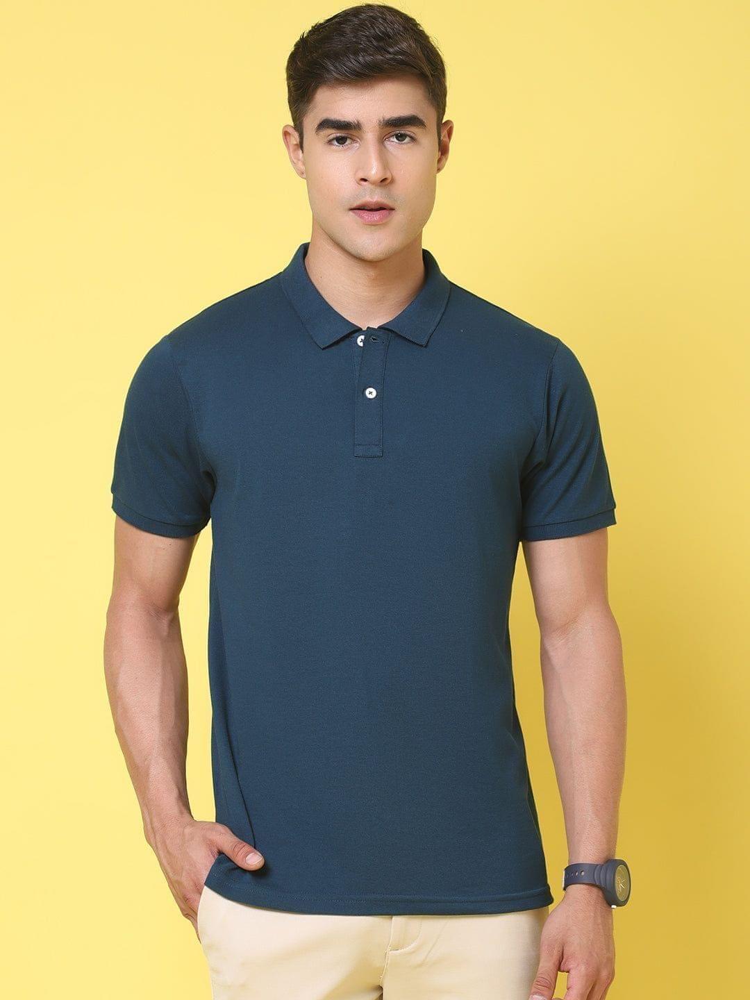 Rodamo Polo Collar Teal Slim Fit Cotton T-Shirt