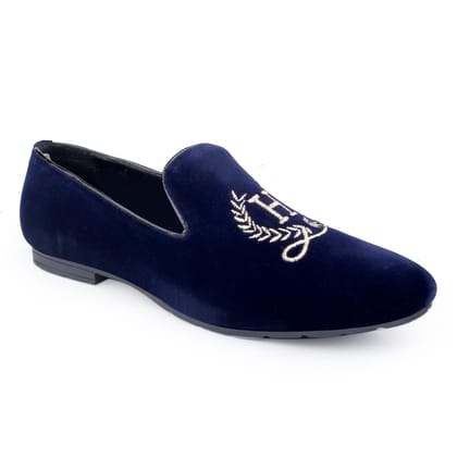 Men's Blue Velvet Embroidered Loafers Men's Blue Velvet Embroidered Loafers