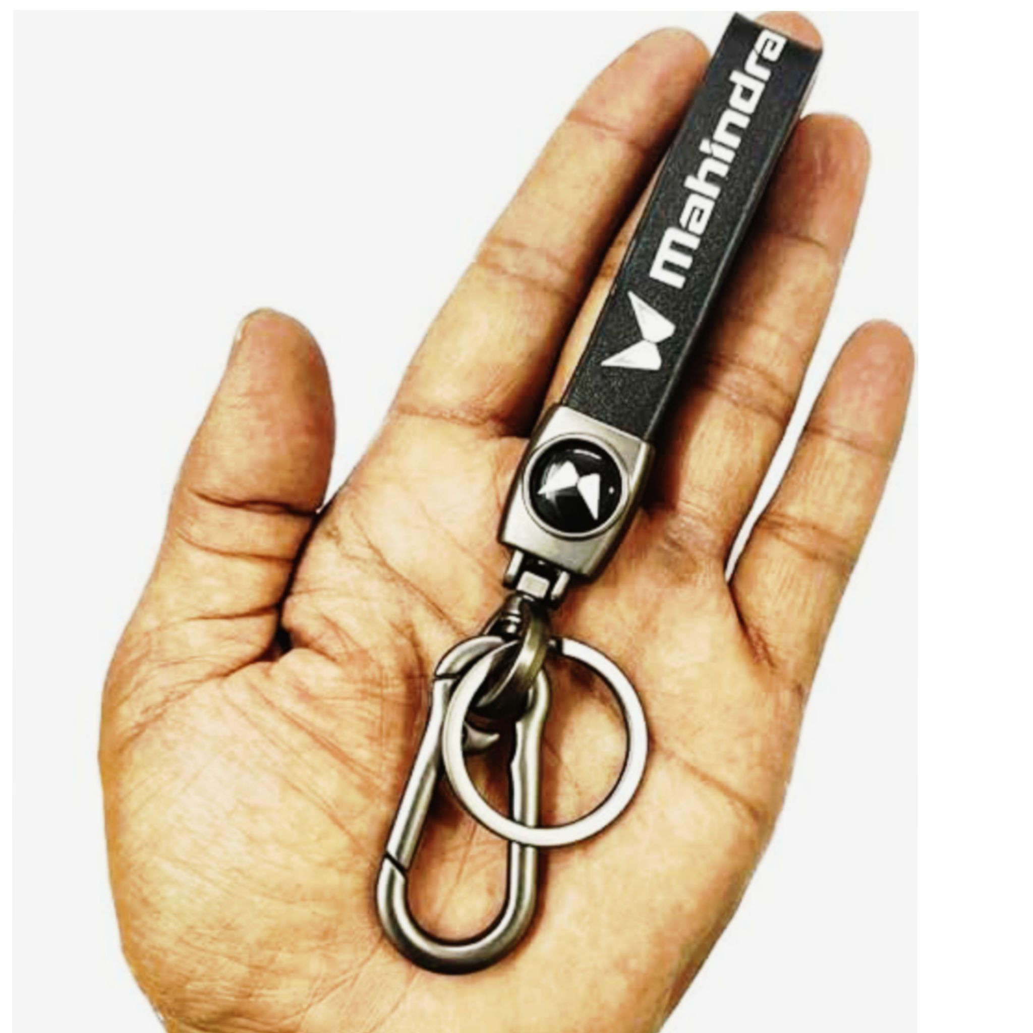 Black Leather Mahindra Keychain
