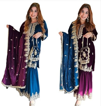 Blue Purple Black Red Sharara Suit Set Salwar Kameez Readymade Pakistani Stitched New Indian Ready To Wear Wedding Suit