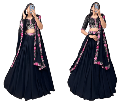 Black Lehenga Choli Readymade Stitched For Wedding Women Party Skirt Ready To Wear