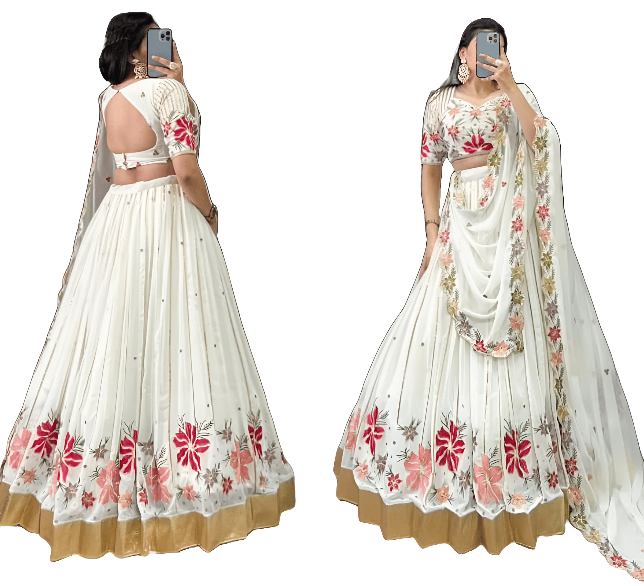 White Lehenga Choli Readymade Stitched For Wedding Women Party Skirt Ready To Wear