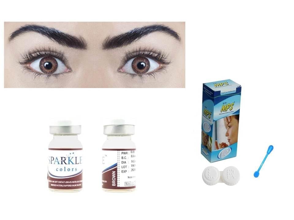 Brown MD Sparkle Yearly Color Contact Lens With Case, 80ML Solution & Lens Holder