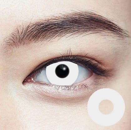 WHITE MD 2 LENS YEARLY CRAZY CONTACT LENS/HORROR LENS WITH CASE, LENS HOLDER AND 80 ML SOLUTION (PACK OF 2 LENS) WHITE MD 2 LENS YEARLY CRAZY CONTACT LENS/HORROR LENS WITH CASE, LENS HOLDER AND 80 ML SOLUTION (PACK OF 2 LENS)