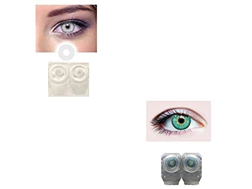 WHITE AND DARK TURQUOISE MD SPARKLE 2 PAIR MONTHLY COLOR CONTACT LENS WITH CASE, LENS HOLDER AND 60 ML SOLUTION (PACK OF 2 PAIR)