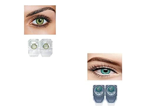 GREEN AND TURQUOISE MD SPARKLE 2 PAIR MONTHLY COLOR CONTACT LENS WITH CASE, LENS HOLDER AND 60 ML SOLUTION (PACK OF 2 PAIR)