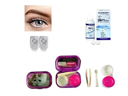 Gray MD Sparkle 1 Pair of Monthly Color Contact Lens With Travel Kit Contact Lens Case Box With Mirror, Tweezers, Contact Lens Holder and 60 ML Solution