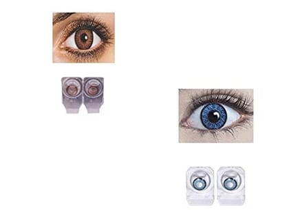 BROWN AND DARK AQUA BLUE MD SPARKLE 2 PAIR MONTHLY COLOR CONTACT LENS WITH CASE, LENS HOLDER AND 60 ML SOLUTION (PACK OF 2 PAIR)