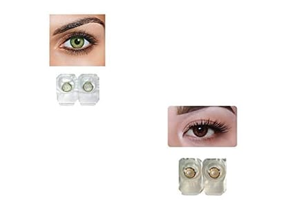 Green and Dark Brown MD Sparkle 2 Pairs of Monthly Color Contact Lens With Case, Lens Holder and 60 ML Solution