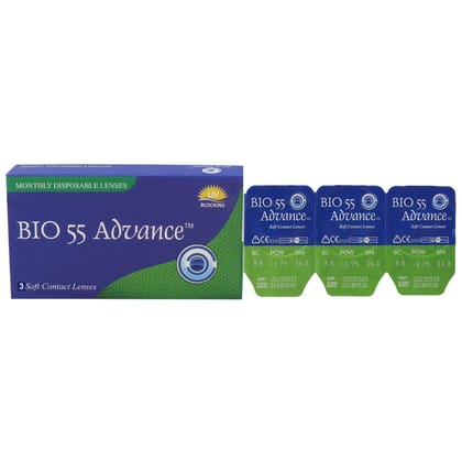 MD Bio 55 Advanced Clear Contact lenses Monthly Disposable with 80 Ml Solution, Lens Case and Lens Holder(UV Blocking, Pack of 6 Lens) (-0.75)