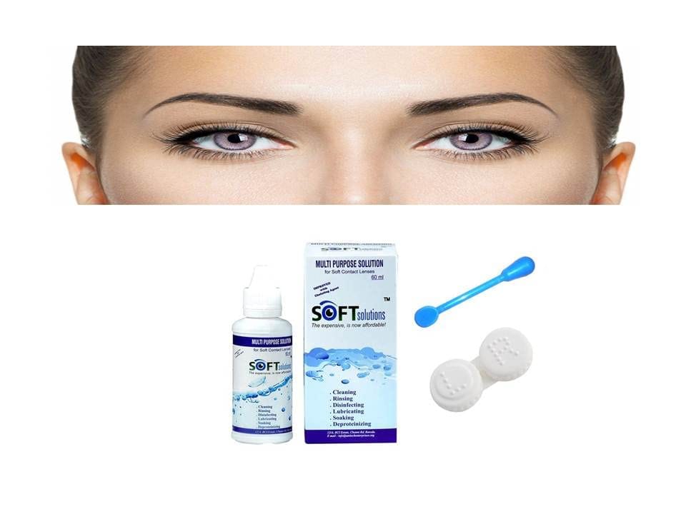 VIOLET AND WHITE MD SPARKLE 2 PAIR MONTHLY COLOR CONTACT LENS WITH CASE, LENS HOLDER AND 60 ML SOLUTION (PACK OF 2 PAIR)