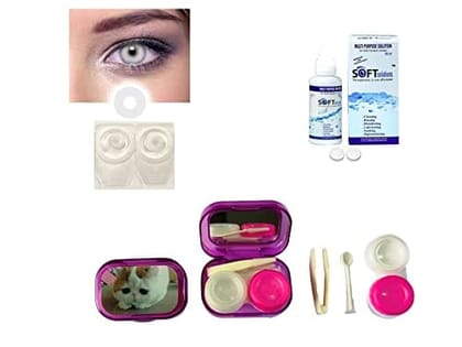 White MD Sparkle 1 Pair of Monthly Color Contact Lens With Travel Kit Contact Lens Case Box With Mirror, Tweezers, Contact Lens Holder and 60 ML Solution