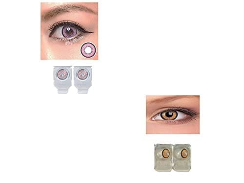 PINK AND DARK HONEY MD SPARKLE 2 PAIR MONTHLY COLOR CONTACT LENS WITH CASE, LENS HOLDER AND 60 ML SOLUTION (PACK OF 2 PAIR)