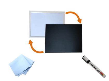 MD Ultra Slim Double Sided Lightweight Unbreakable Writing Board (White and Chalk Black Writing Board for Kids 34 x 26 cm)