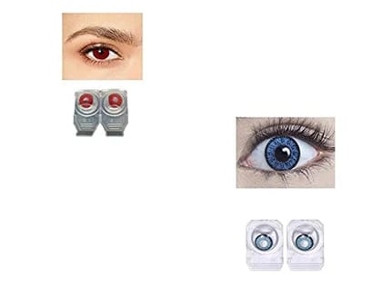 RED AND DARK AQUA BLUE MD SPARKLE 2 PAIR MONTHLY COLOR CONTACT LENS WITH CASE, LENS HOLDER AND 60 ML SOLUTION (PACK OF 2 PAIR)