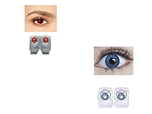 RED AND DARK AQUA BLUE MD SPARKLE 2 PAIR MONTHLY COLOR CONTACT LENS WITH CASE, LENS HOLDER AND 60 ML SOLUTION (PACK OF 2 PAIR)