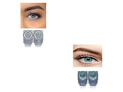 SEA BLUE AND TURQUOISE MD SPARKLE 2 PAIR MONTHLY COLOR CONTACT LENS WITH CASE, LENS HOLDER AND 60 ML SOLUTION (PACK OF 2 PAIR)