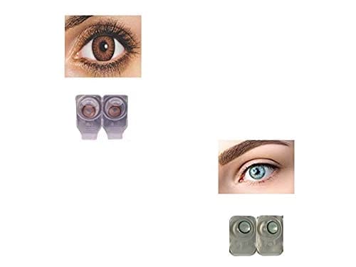 BROWN AND DARK SEA BLUE MD SPARKLE 2 PAIR MONTHLY COLOR CONTACT LENS WITH CASE, LENS HOLDER AND 60 ML SOLUTION (PACK OF 2 PAIR)