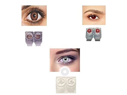 Brown, Red and White MD Sparkle 3 Pairs of Monthly Color Contact Lens With Case, Lens Holder and 60 ML Solution