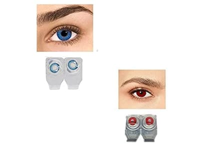 AQUA BLUE AND RED MD SPARKLE 2 PAIR MONTHLY COLOR CONTACT LENS WITH CASE, LENS HOLDER AND 60 ML SOLUTION (PACK OF 2 PAIR)