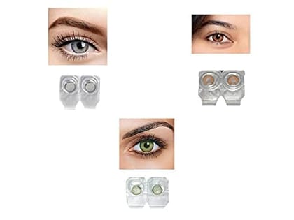 GRAY,HONEY AND GREEN MD SPARKLE 3 PAIR MONTHLY COLOR CONTACT LENS WITH CASE AND 60ML SOLUTION (PACK OF 3 PAIR)