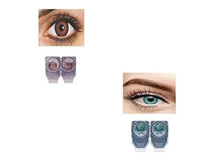 BROWN AND TURQUOISE MD SPARKLE 2 PAIR MONTHLY COLOR CONTACT LENS WITH CASE, LENS HOLDER AND 60 ML SOLUTION (PACK OF 2 PAIR)